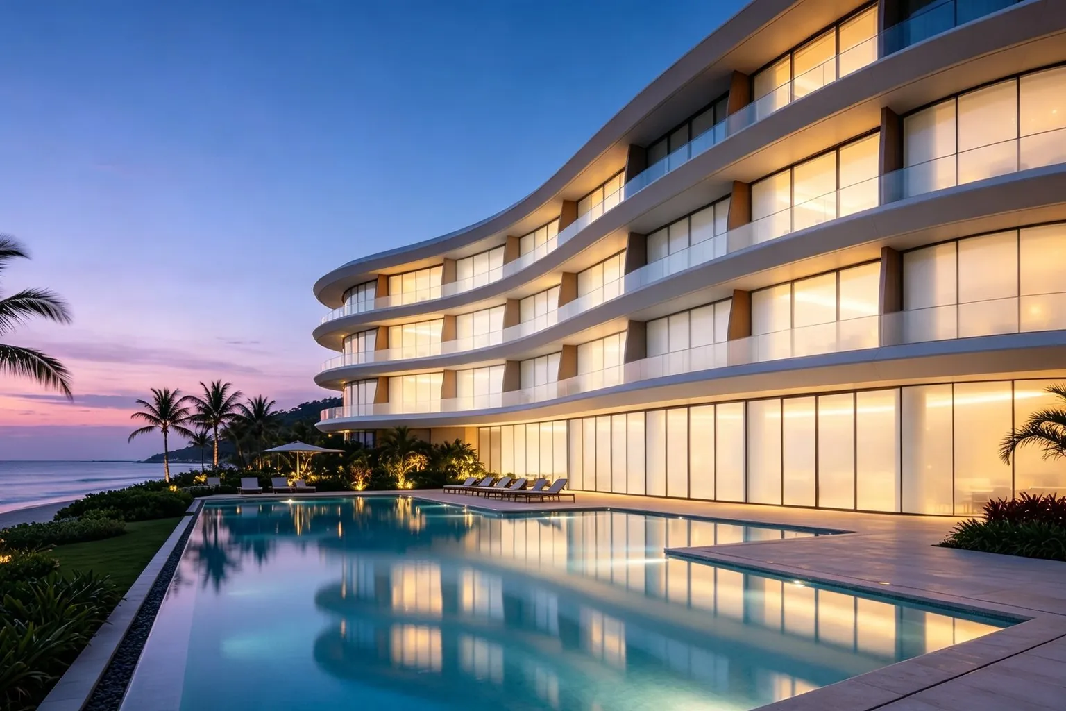 Modern commercial building with switchable smart glass curtain wall facade