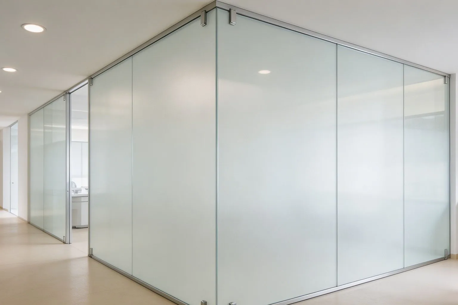 Modern hospital with switchable smart glass in patient rooms and consultation areas