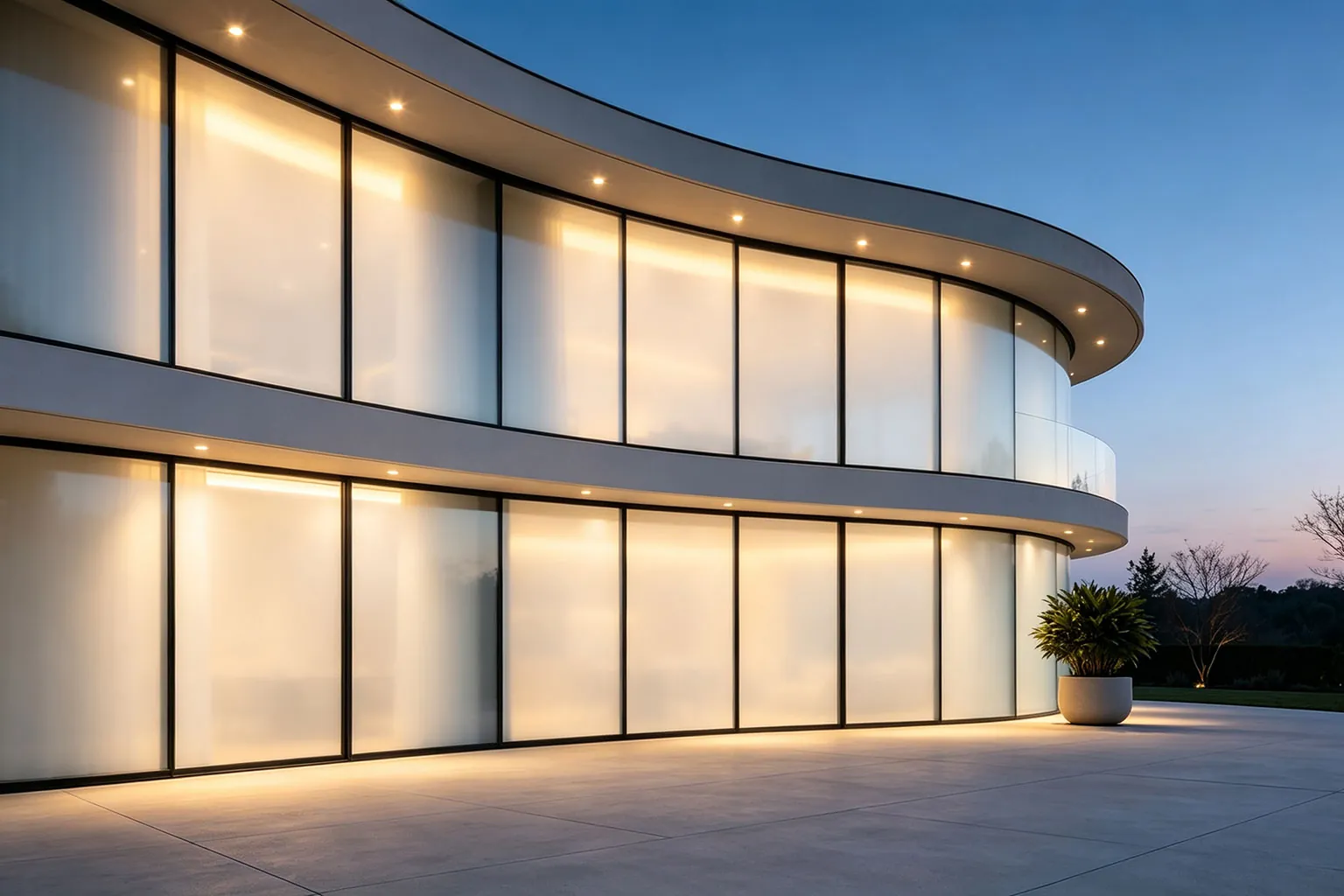 Smart glass curtain wall facade on a shopping mall