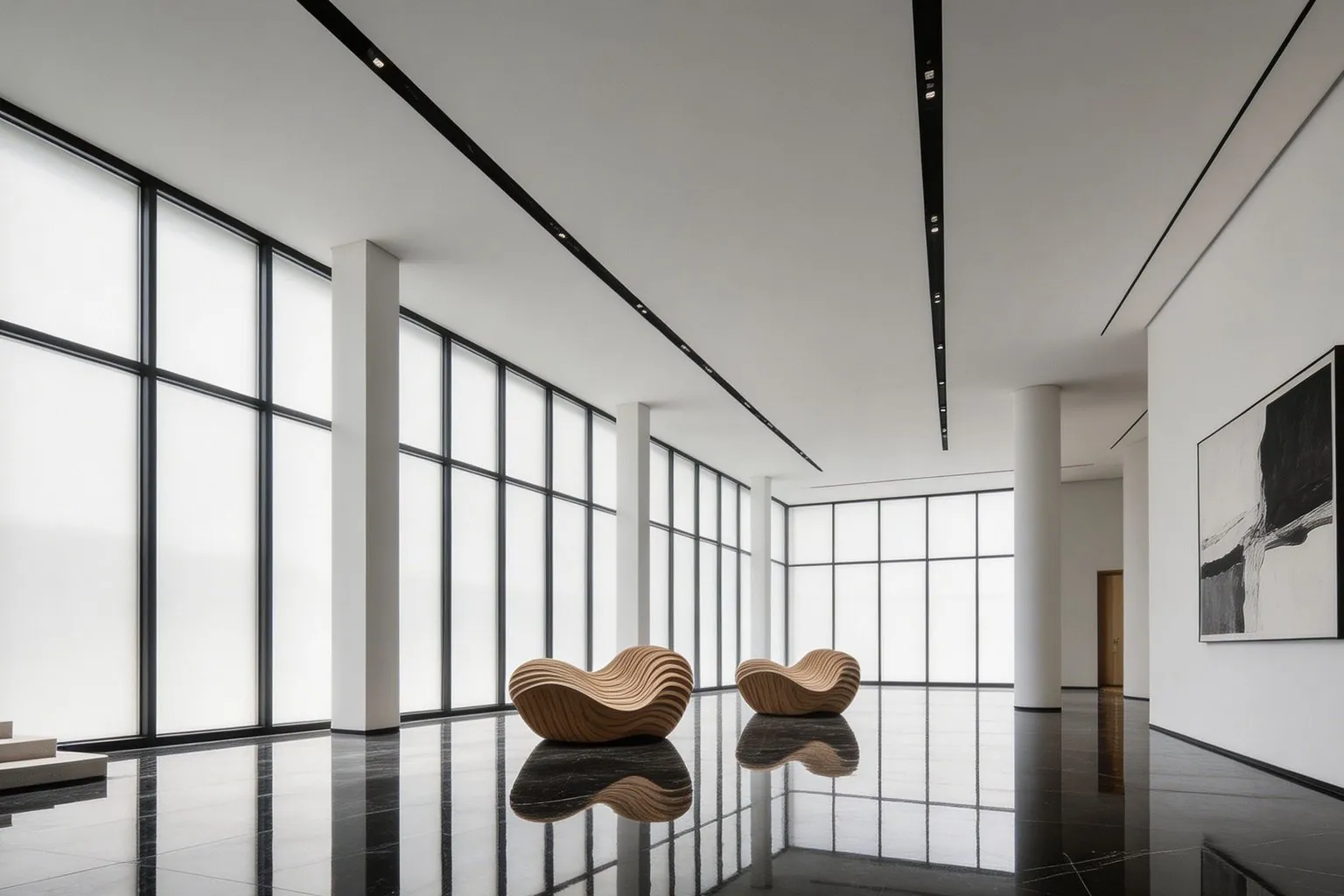 Smart glass in a modern museum exhibition hall