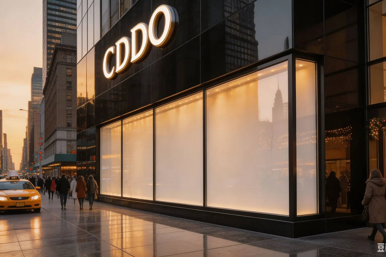 Retail storefront with switchable smart film display windows