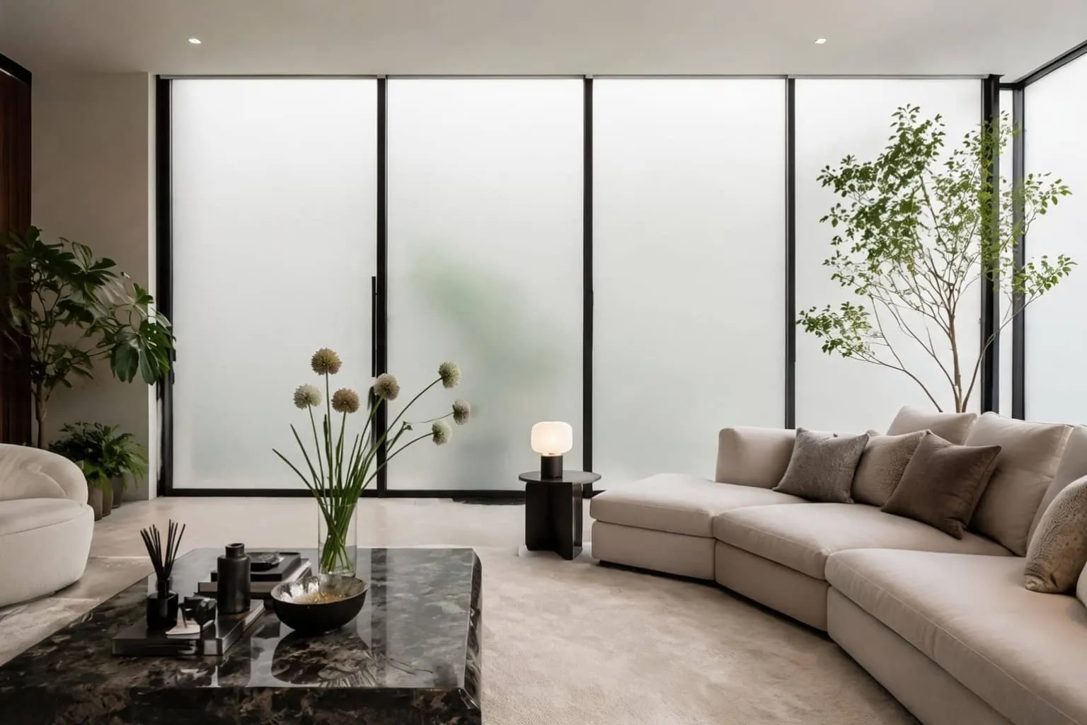 Villa windows with switchable smart film for privacy